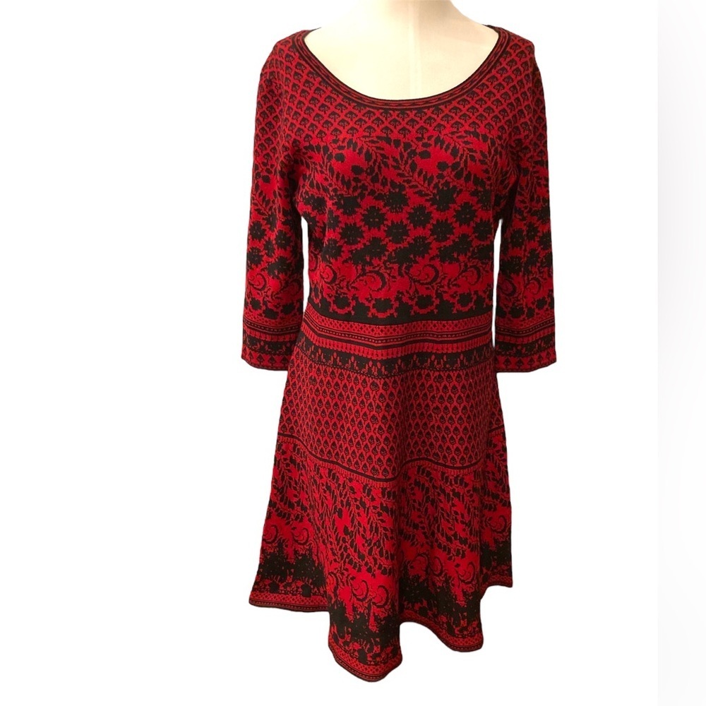 Taylor Sweater Dess Fit & Flare Long Sleeve - Red & Black - XL NWOT